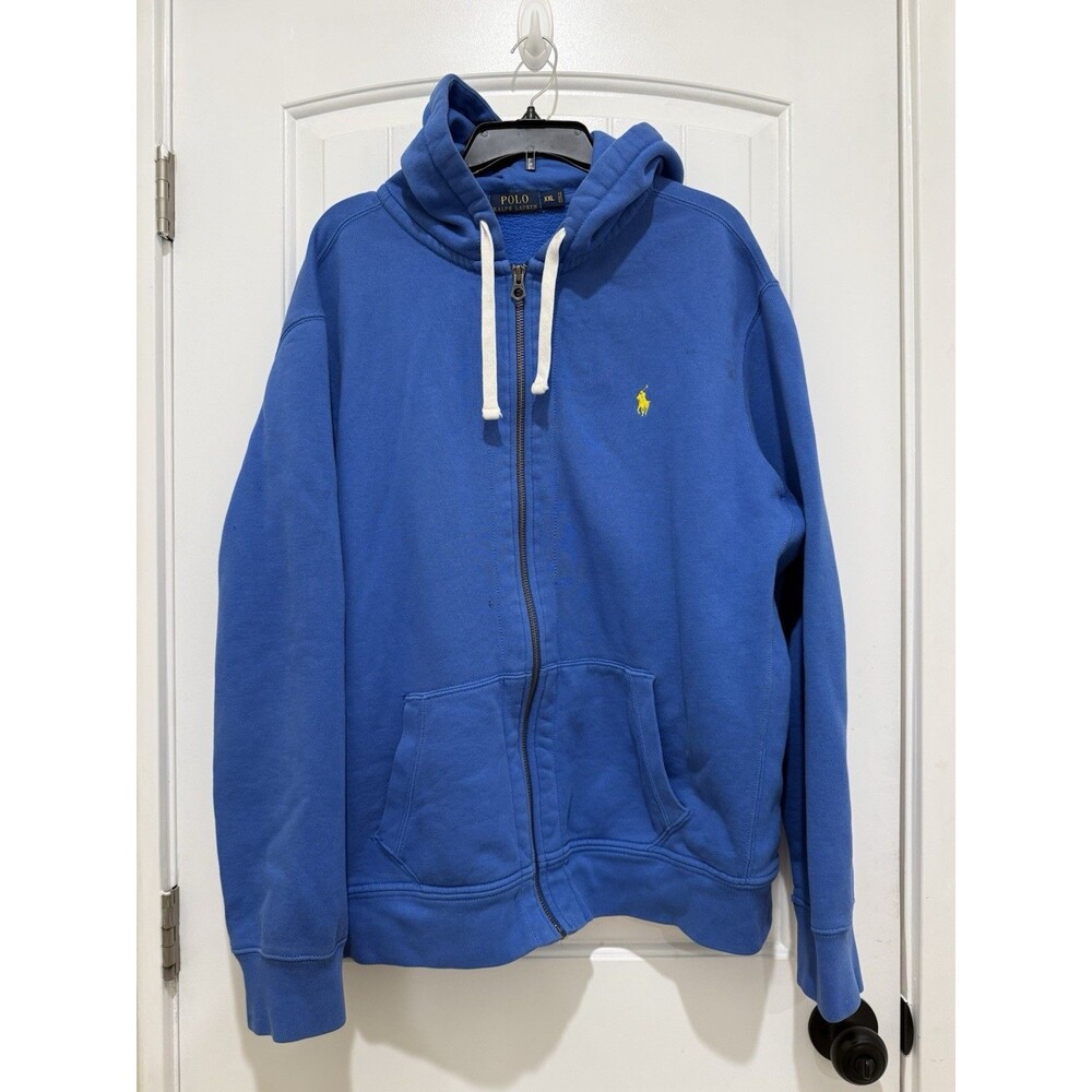 Polo Ralph Lauren Zip Up Hoodie Royal Blue Yellow Horse Size Men’s XXL ‘lo Head
